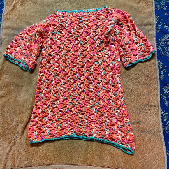 Crochet Woolen Pullover Top for Woman (Orange, Small/Petite) - Picture 5 of 7